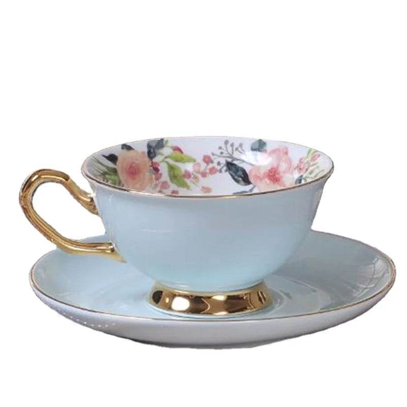 Ceramic coffee cup set European exquisite golden rim color glazed coffee cup and saucer afternoon tea cup