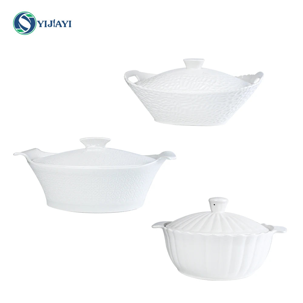 Ceramic baking tray Nordic Western food plate tableware embossed stoneware ovenware with handle