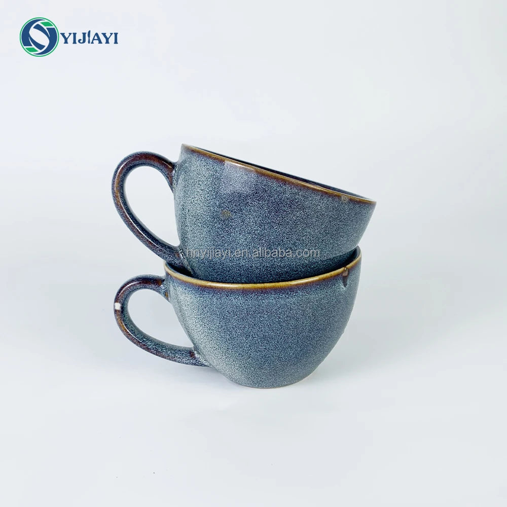 wholesale custom ceramic mug cup 12 18 24 piece  Stone Color Glazed Stoneware Ceramic Dinnerware soup bowl dinner sets