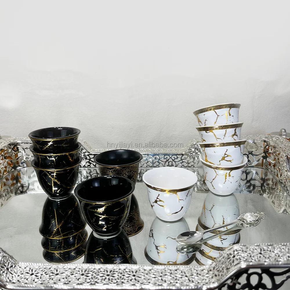 JW Customized PORCELAIN Arabic logo ethiopian ceramic  small cawa cup new bone china SET 12 PCS IN THE BOX