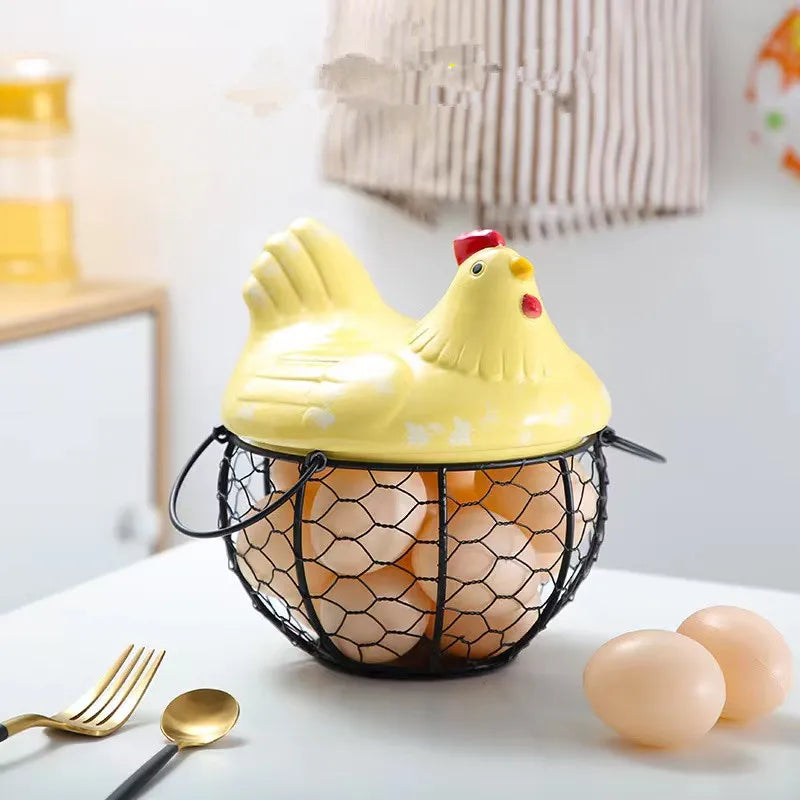 AL High quality Creative Egg Basket Chicken Wire Hen Egg Holder Metal Basket Collection Ceramic Decoration Kitchen Storage