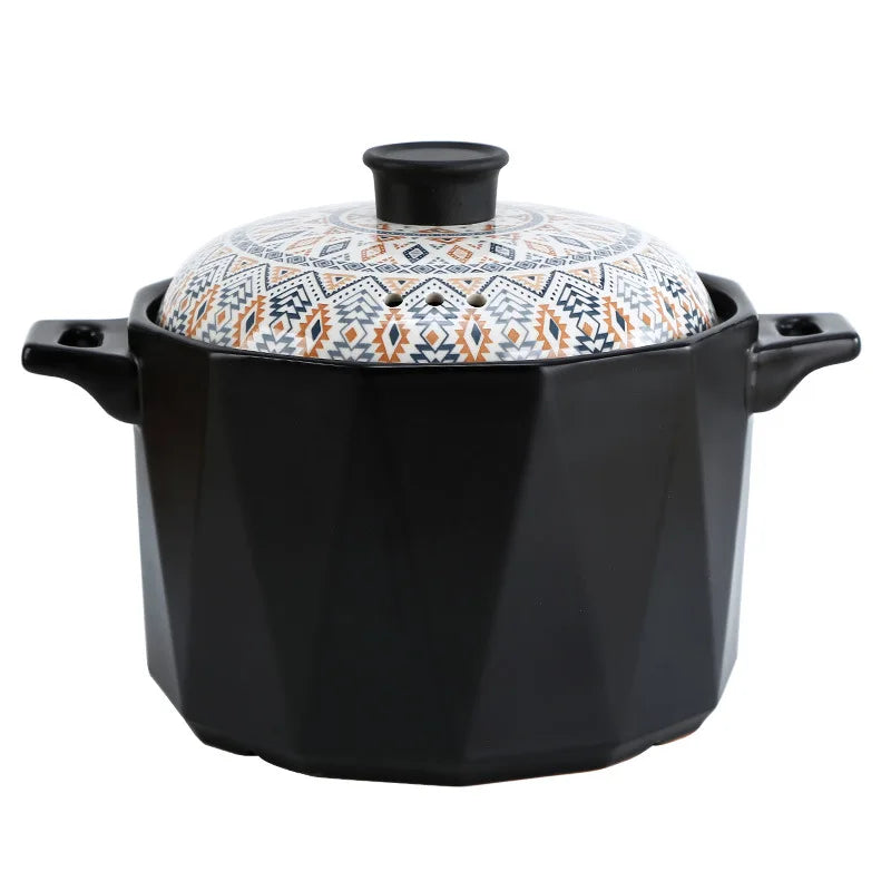 Black matte ceramic mini casserole with lid multi-specification heat resistant casserole with open fire