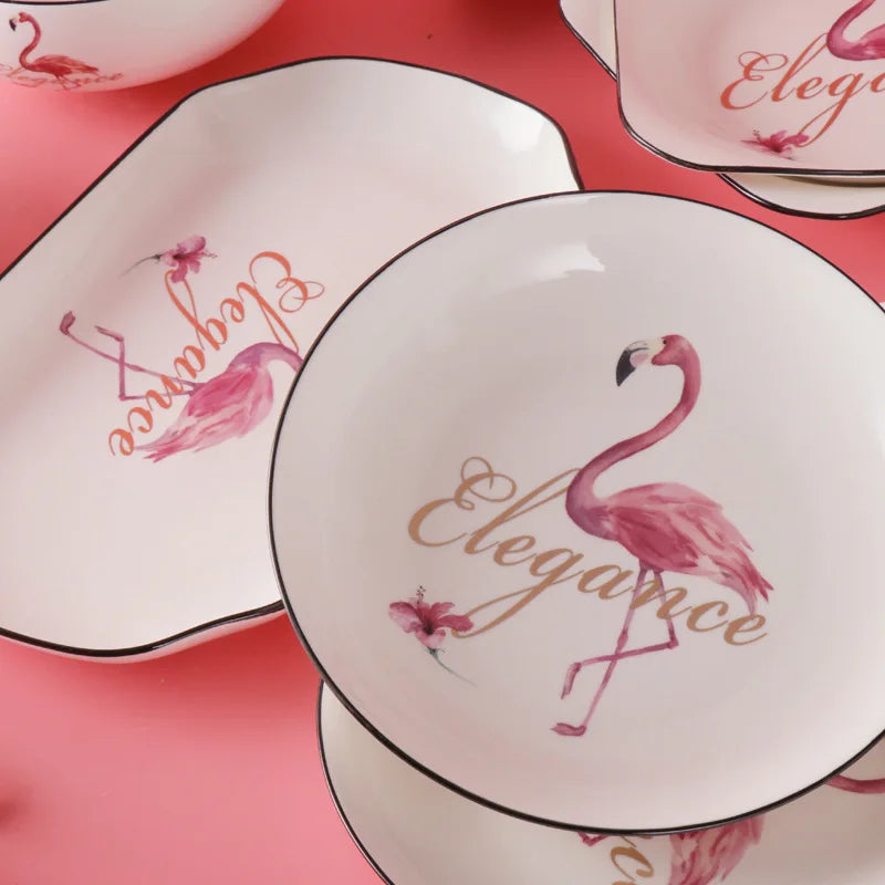 Top Quality Party flamingo Tableware Bulk Ceramic Dinner Plate Dinnerware For Cheap Prices