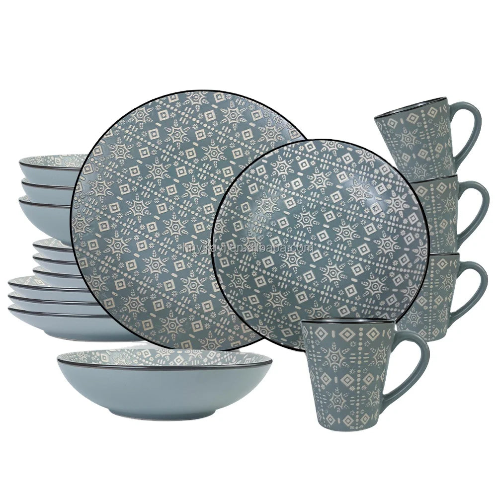 restaurant furniture  tableware set 12 18 24 piece  Stone Color Glazed Stoneware Ceramic Dinnerware stoneware dinnerware set