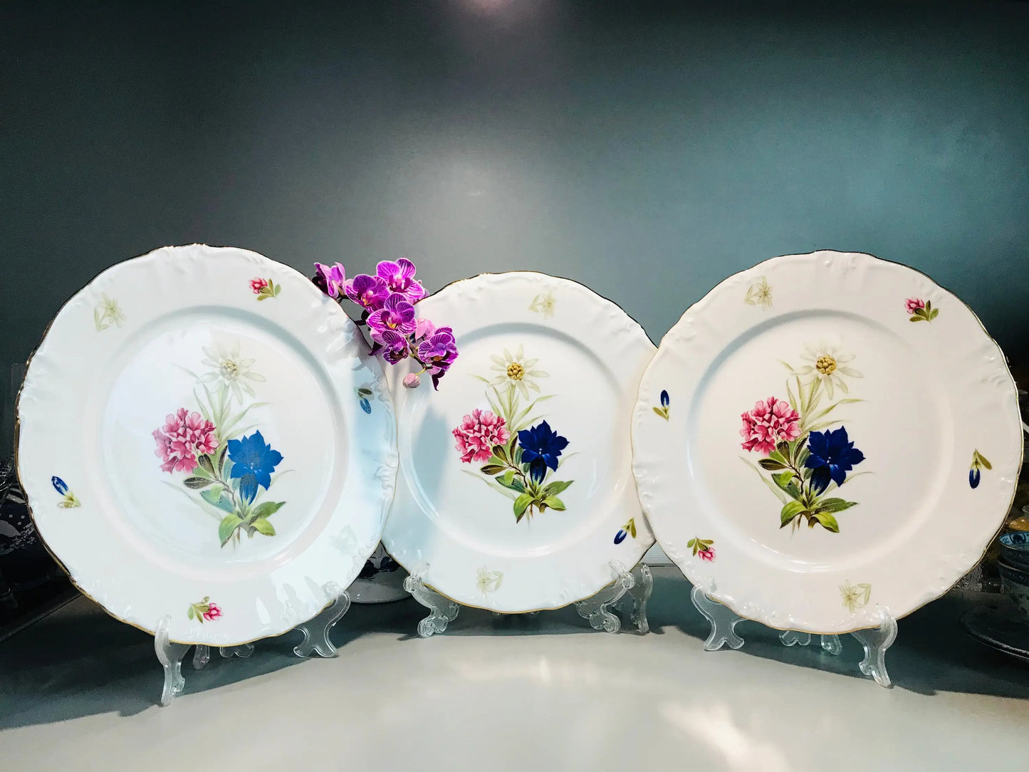 Bavari  Lavish premium Porcelain Dinnerware dinner Vintage set of 3 Winterling Germany flowers plates