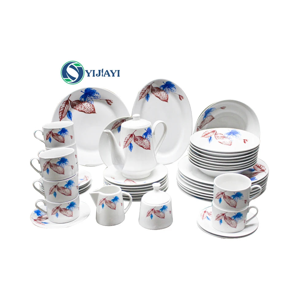 Western ceramic 56pcs Cookware Equator Jungle Series Tableware Set Bone China Bowls and Plates Dinner set luxury plates