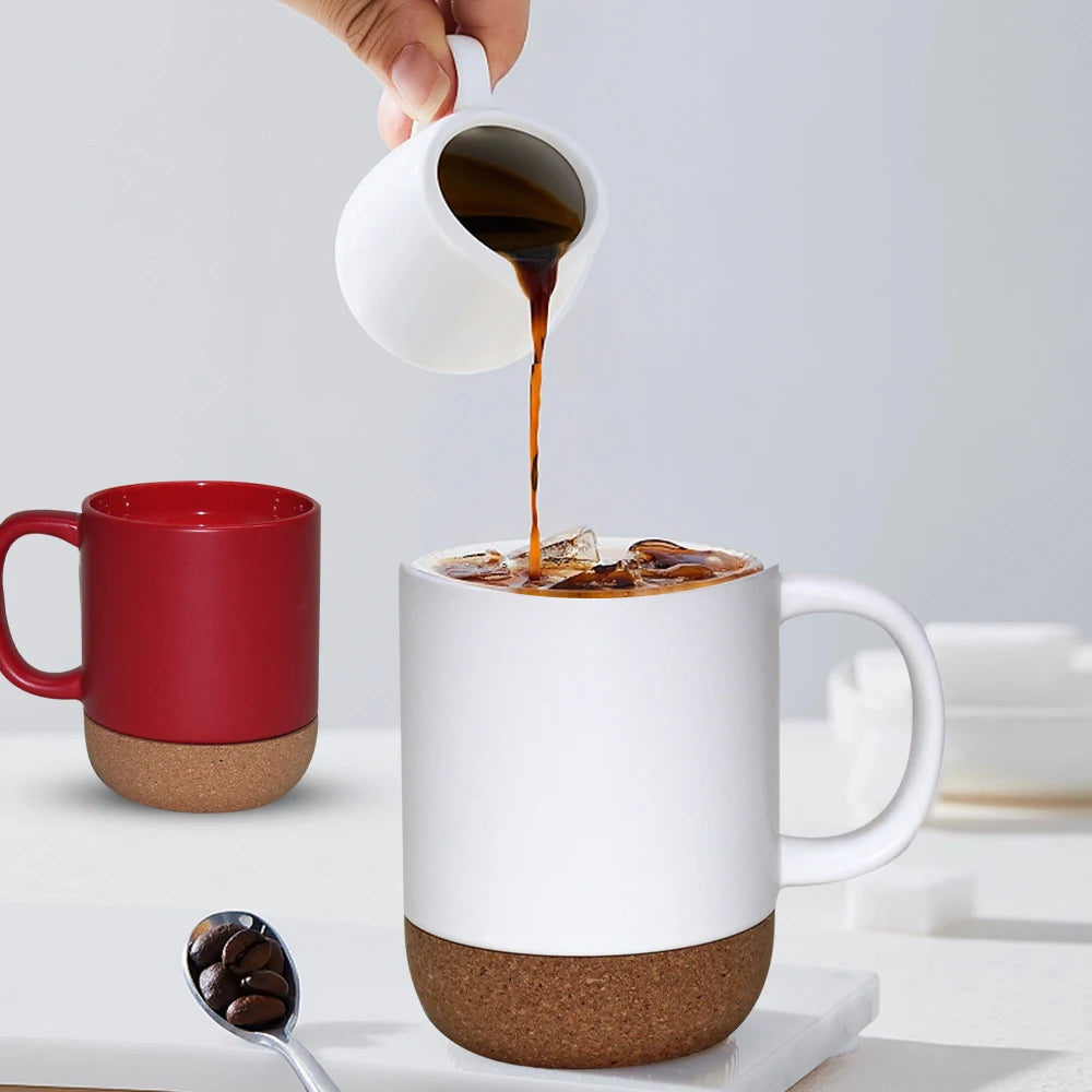 ceramic mug with removable bottom cork base and splash proof lid