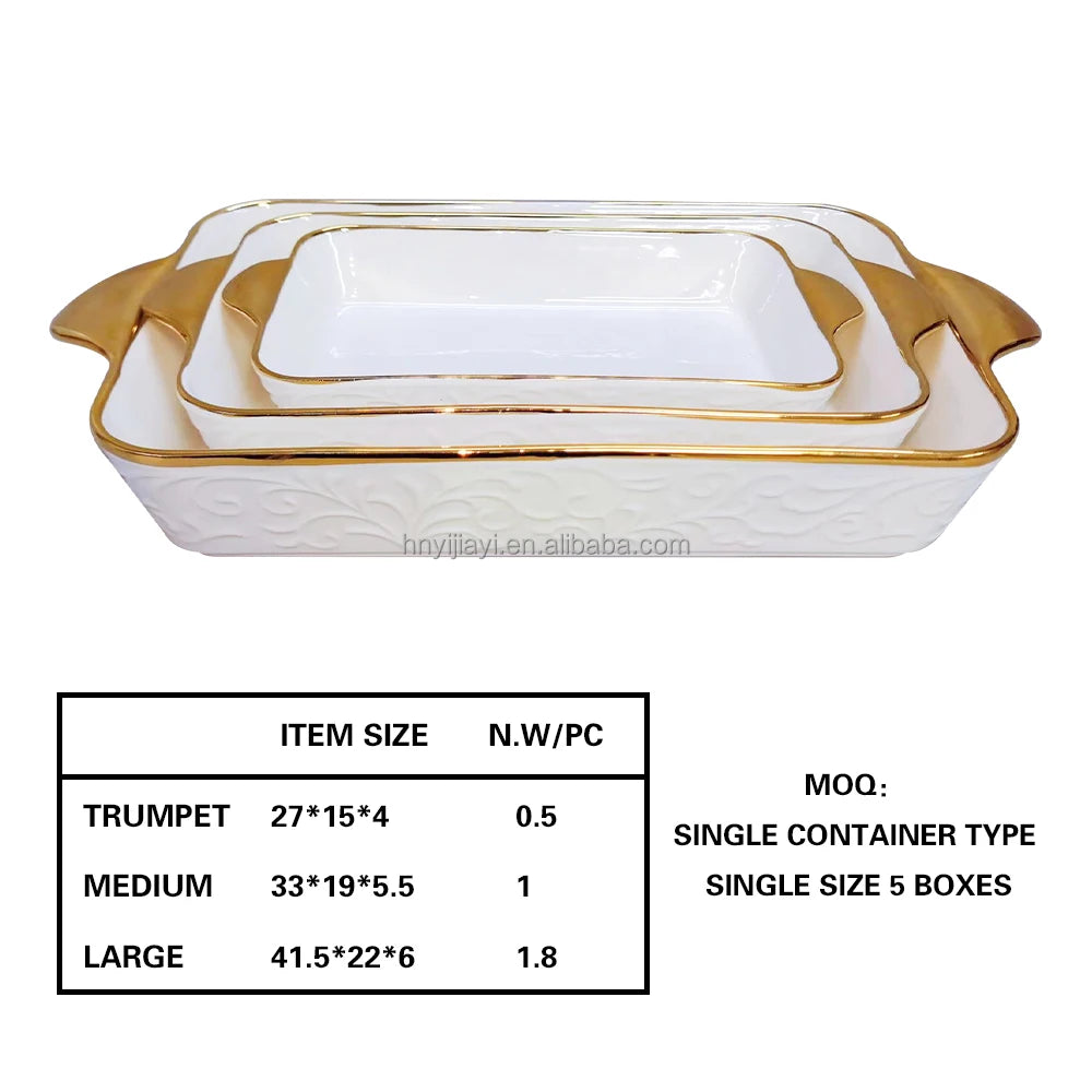 Dinnerware luxury plate set rectangle white baked rice personalized ceramic plates for Hotel Restaurant