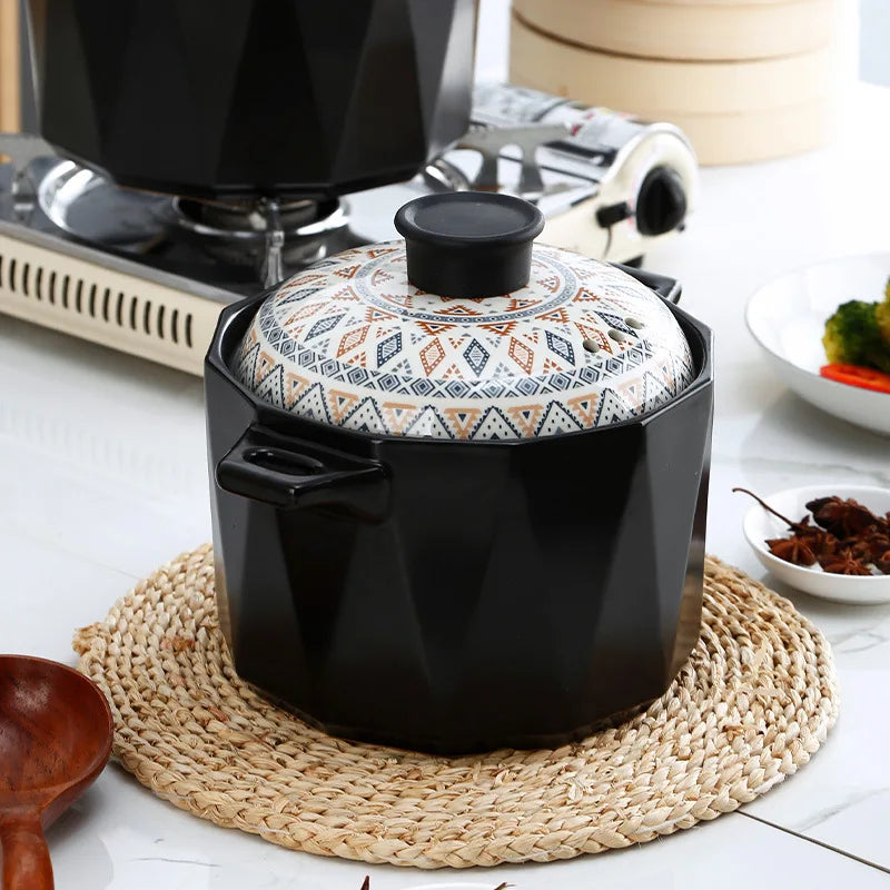 Black matte ceramic mini casserole with lid multi-specification heat resistant casserole with open fire