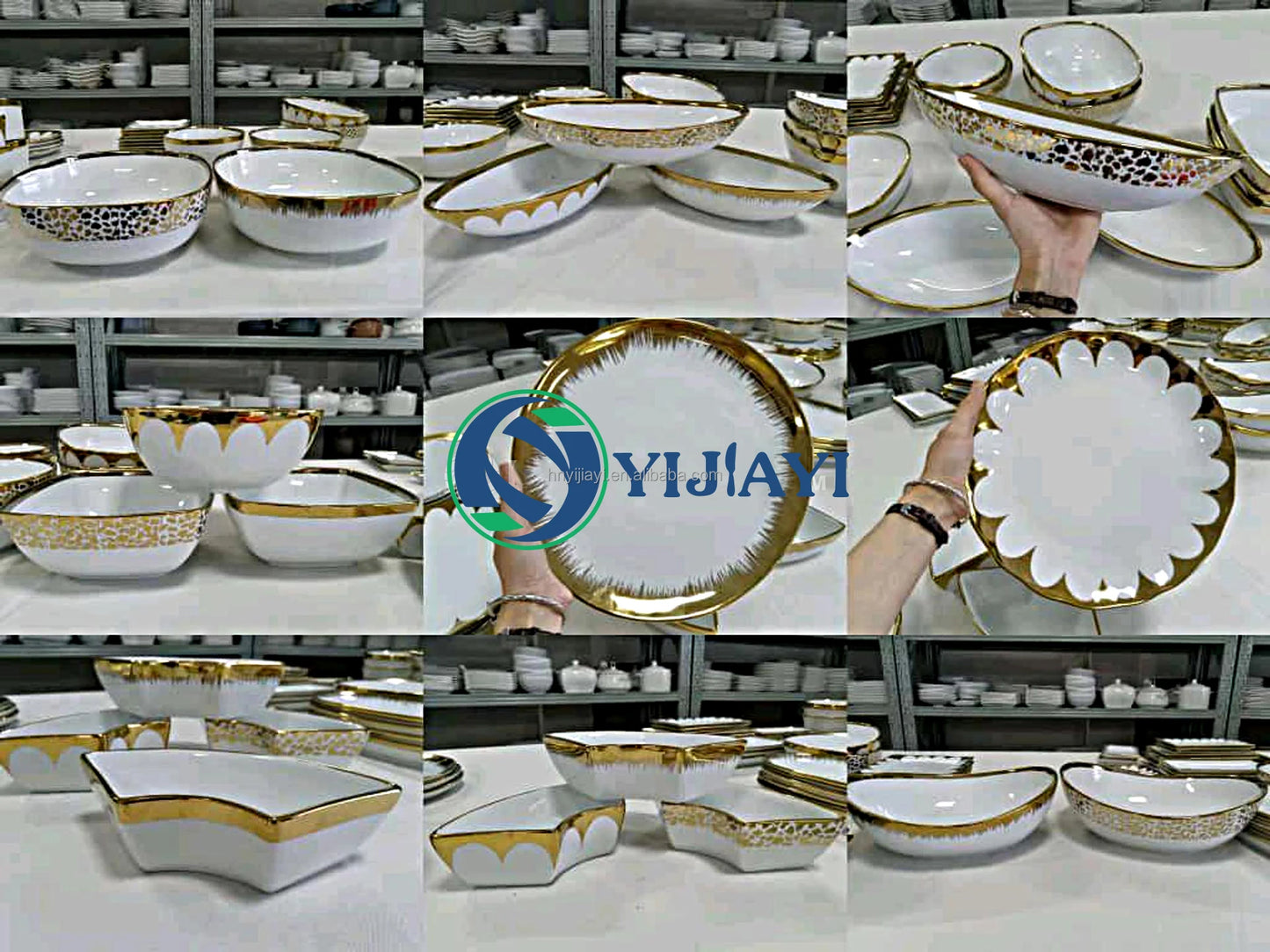 JIUWANG wholesale  dinner  plate Set White/gold ceramic loose tableware