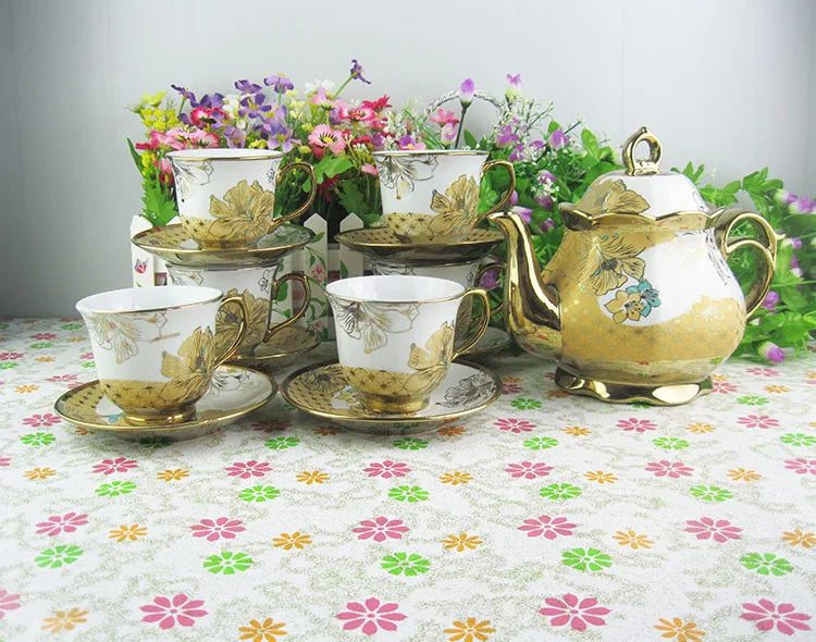 top seller Gold rim ethiopian porcelain tea sets with teapot ceramic tea pot and cup set