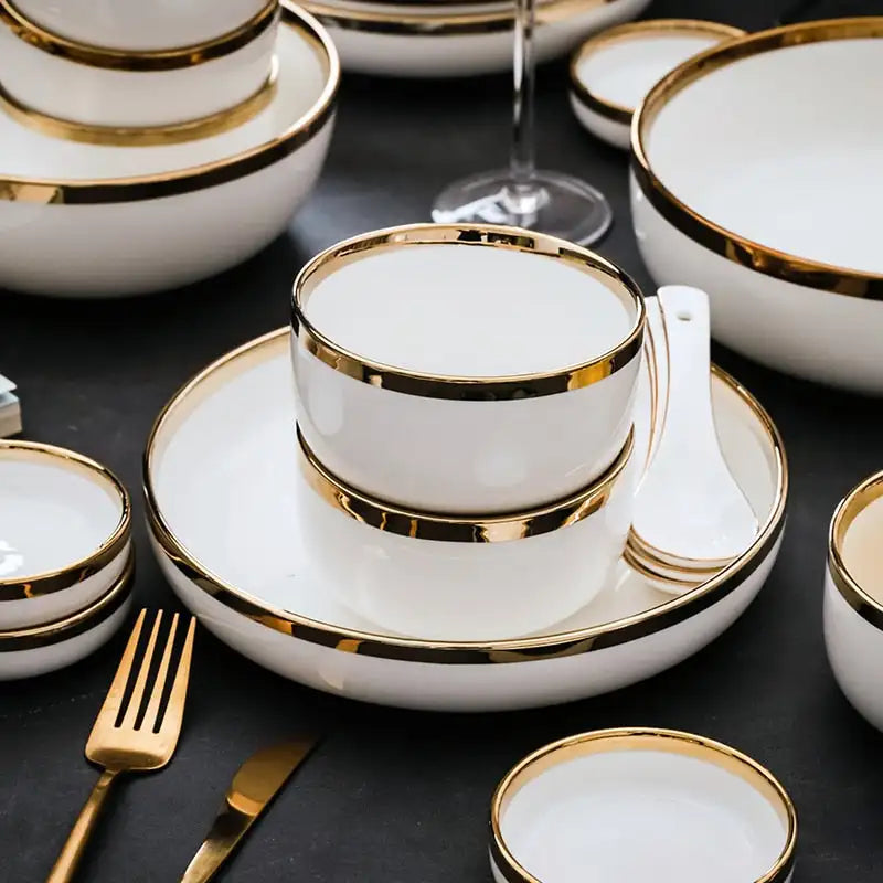 JIUWANG Nordic wholesale gold dinner Plate Set Porcelain Luxury Dinnerware Dishes Ceramic Plate