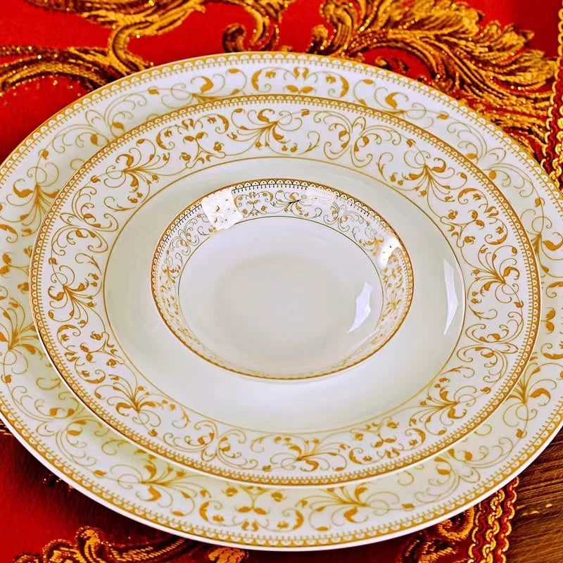 Luxurious Dinnerware Complete Dinner  European Style Palace Porcelain Combination, Ceramics Plates and Bowls set