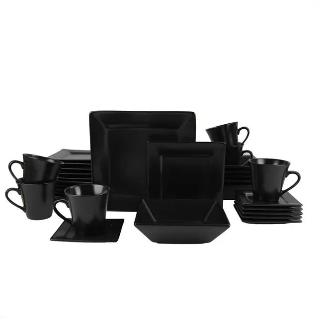 Dinner Set Red Blue Black Solid Two Stone Color Glazed Stoneware Ceramic Crockery Dinnerware