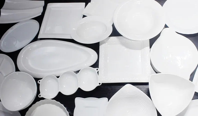 no logo plates ceramic tableware white blank modern bulk stock lots Plates bowls saucers Sell By Ton for kitchen