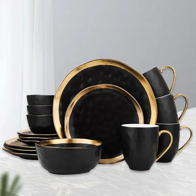 Ceramic 4 Piece Breakfast Plate Set with Mug Stoneware Nordic Matte White Green Porcelain Dinnerware Set