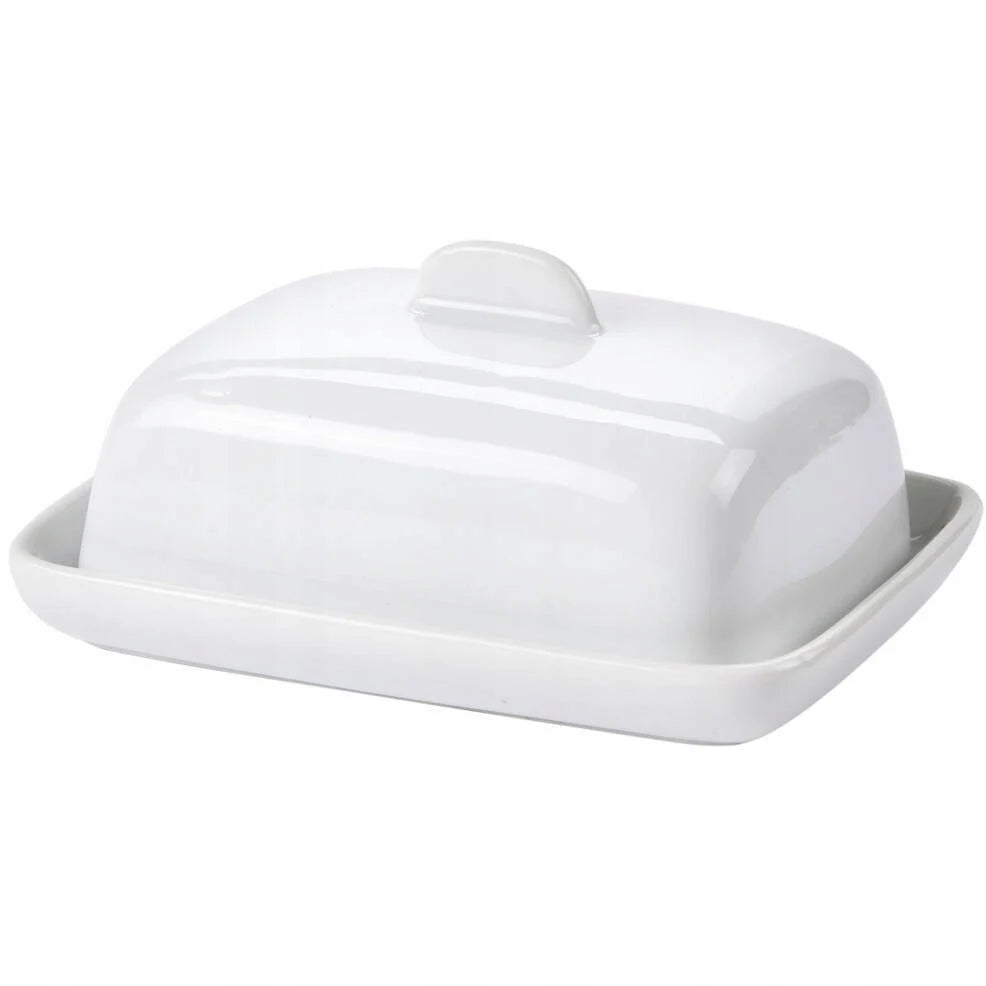 SUper White porcelain butcher with lid, traditional covered butcher with handle, elegant dish serving bowl