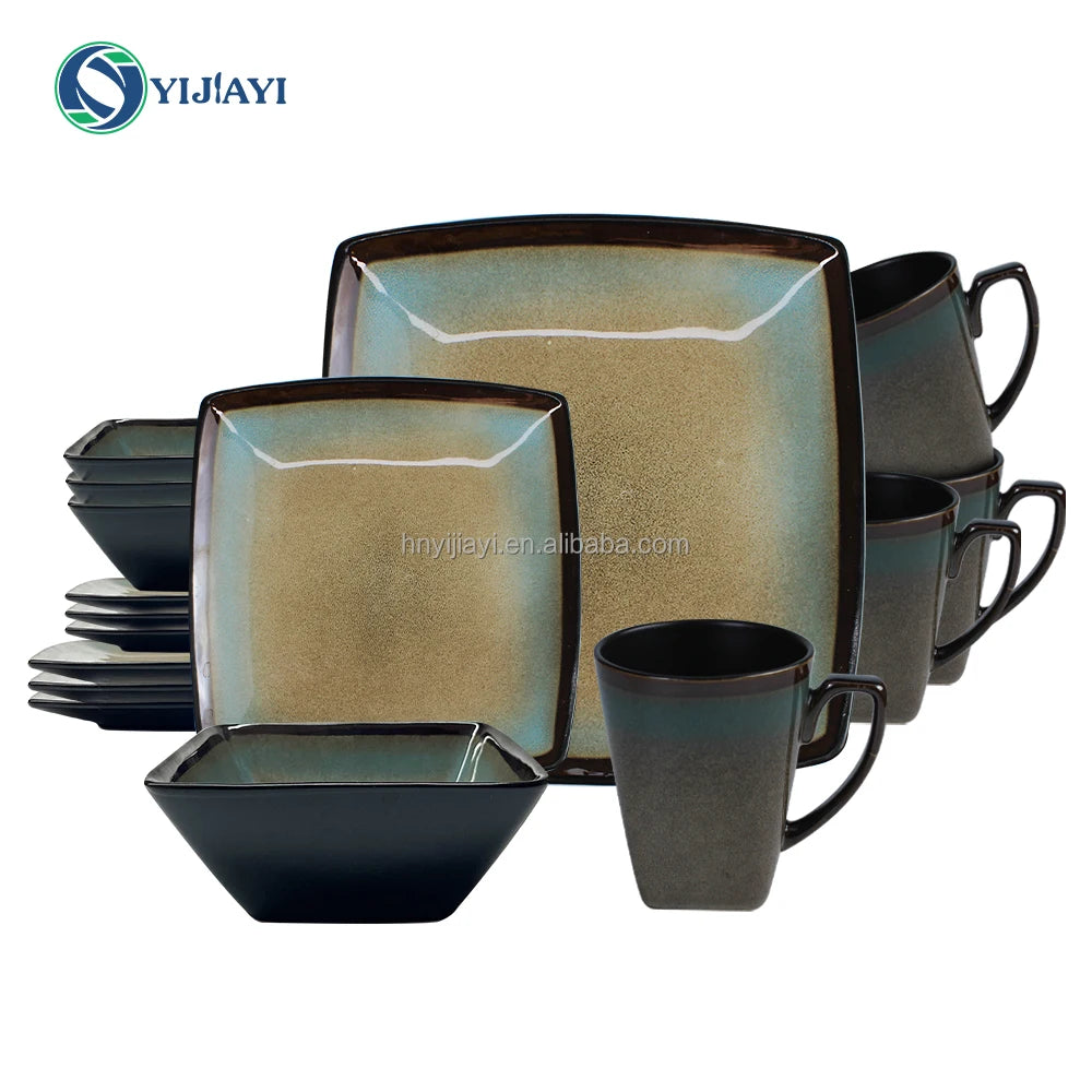 Dinner Set black and red Solid Two Stone Color Glazed Stoneware Ceramic Crockery Dinnerware