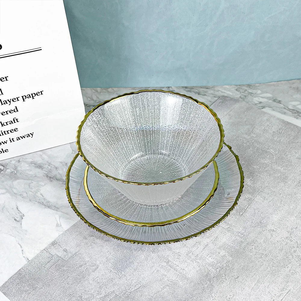 JW 12.6 inches clear wedding gold glass plates wholesale silver beaded charger plates dinnerware set for wedding decoration