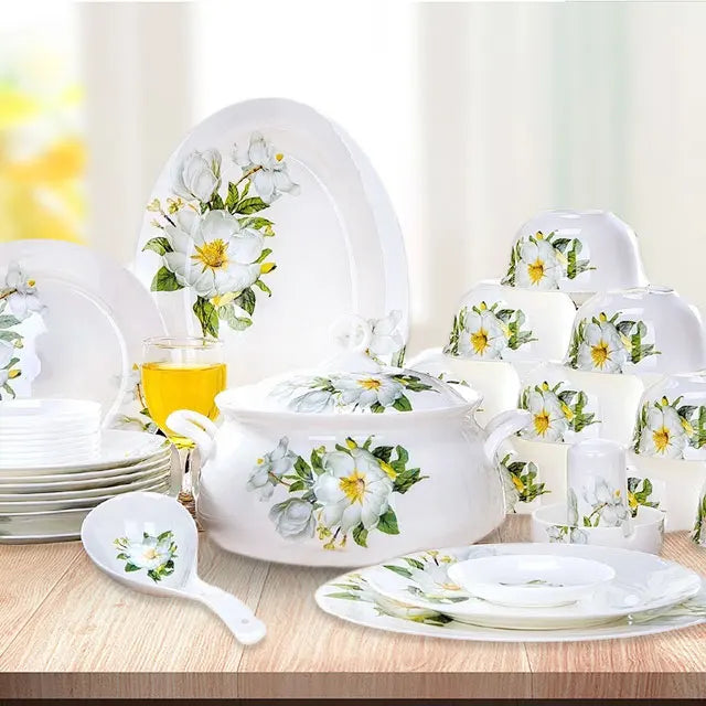 Wholesale 28/56pcs Ceramic Plate and Bowl Set Bone china Dinner Plates luxury Sets