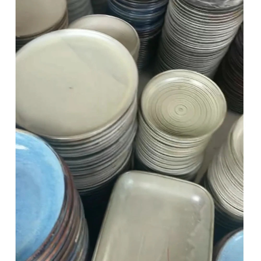 Chaozhou Factory Stocked Customized Porcelain Stock Plate Bowl Stock Color Tableware Plates Restaurant Ceramic By Ton