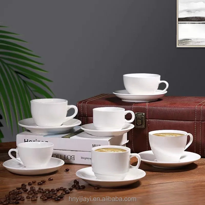 China factory hotel white porcelain is reusable and customizable  tea cup and saucer set ceramic Coffee & Tea Sets