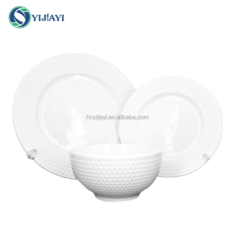 JW wholesale White ceramic  dishes restaurant  tableware dinner sets plates  in bulk  vaisselles de lux Porcelain