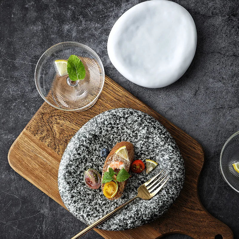 High Quality Matte Glaze Stone Food Plate Try 10 inch Dinnerware Vajilla Catered Events Matte Creative Restaurant Ceramic Plate