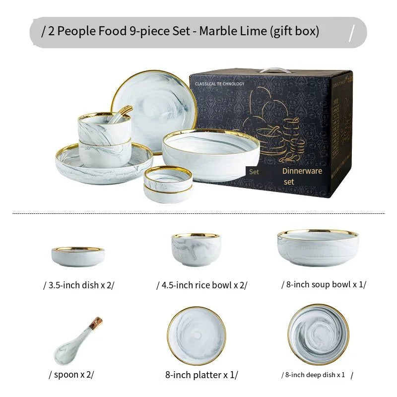 wholesale Plates and Bowls Sets for 4, Gold Dinnerware Sets, 12 Piece Marble Porcelain Round Stoneware Dinner Dish Sets