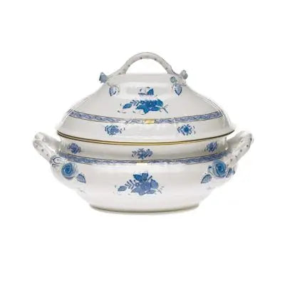 Italy vintage white and blue irregular practical ceramic soup tureen with tray