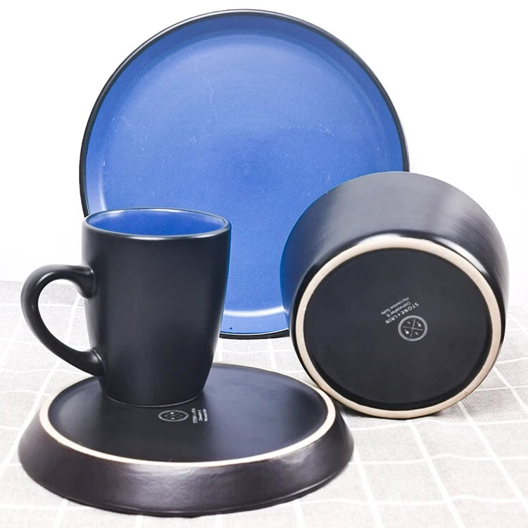 16pcs Home Hotel Restaurant Luxury Reactive Glaze Ceramic Dinnerware color Glaze Stoneware Dinner Set