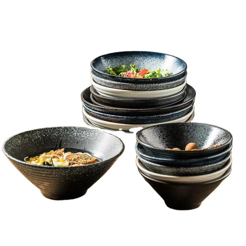 Ceramic Noodle Soup Bowl Quality Tableware Popular Rustic Different Types Round Bowl SetJapanese Ceramic Ramen Noddles Bowl