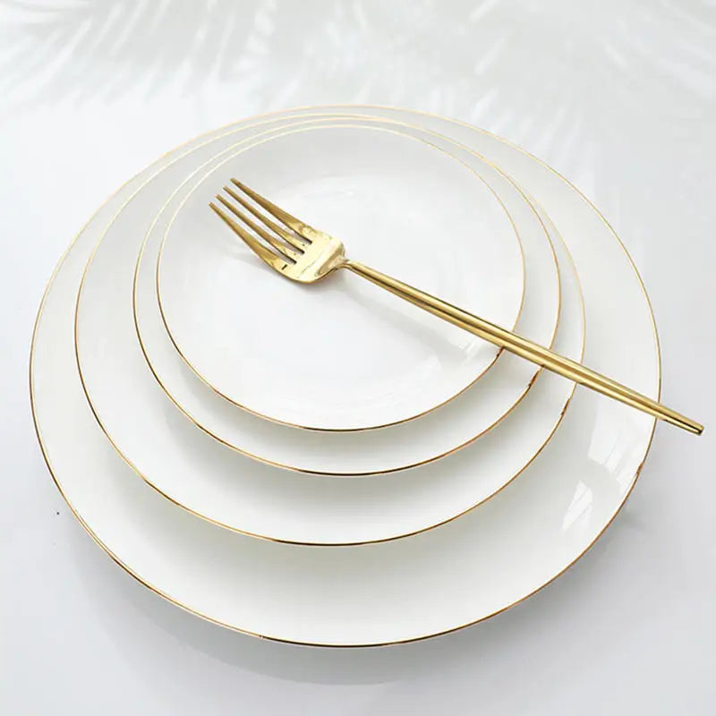 Gold and white Plate plated rim Ceramic Bowls Ceramic dinner Plates dishes dinnerware tray  in bulk plates & dishes