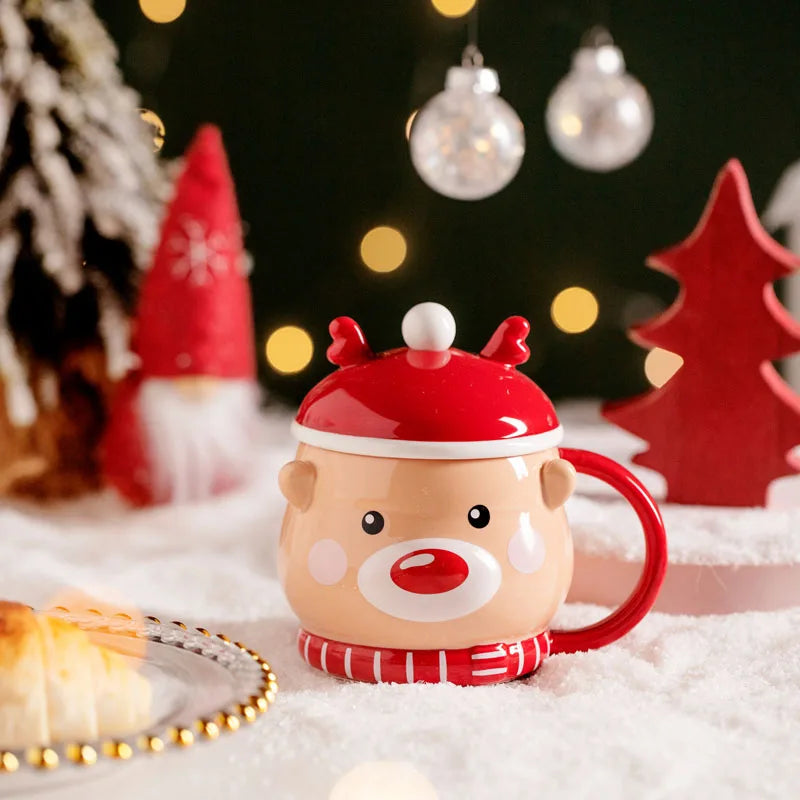 2022 China Supplier Christmas Collection Nordic Funny Cat Mugs Sublimation Porcelain Coffee Tea Cups With Lids