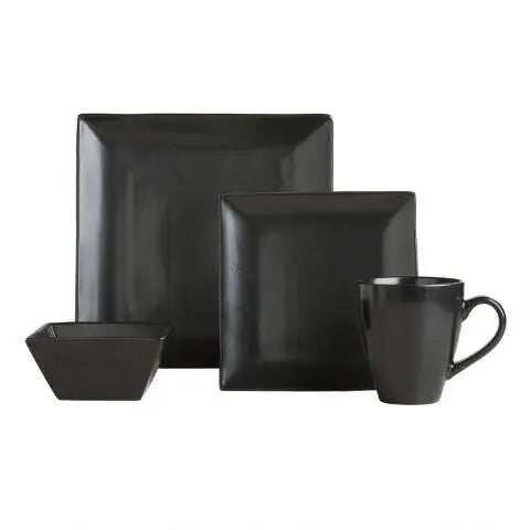 Hot Sell  Restaurant Bulk black matte square stoneware Ceramic dinner  Plates bowls saucers set stock lot