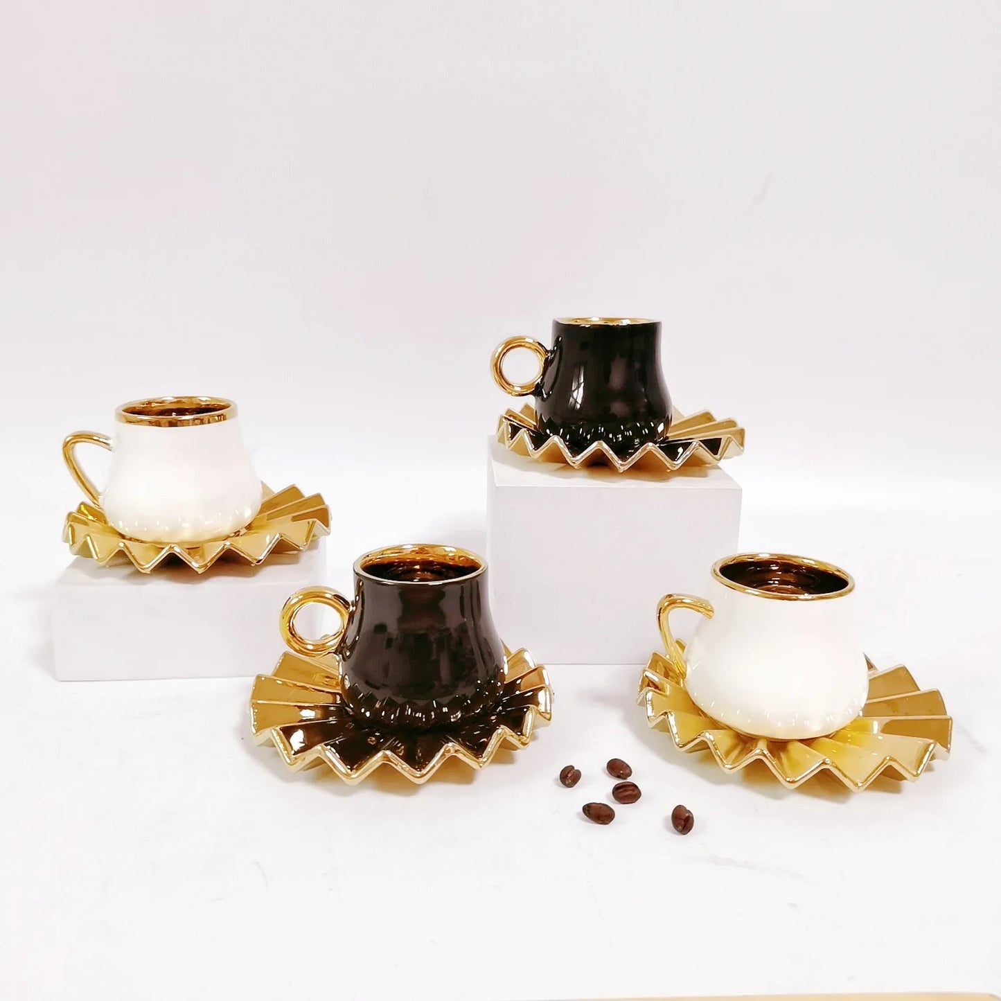 wholesale custom Porcelain espresso cup set design Arabic 6Pcs 90Ml espresso Ceramic Reusable Coffee Cups with Saucers Set