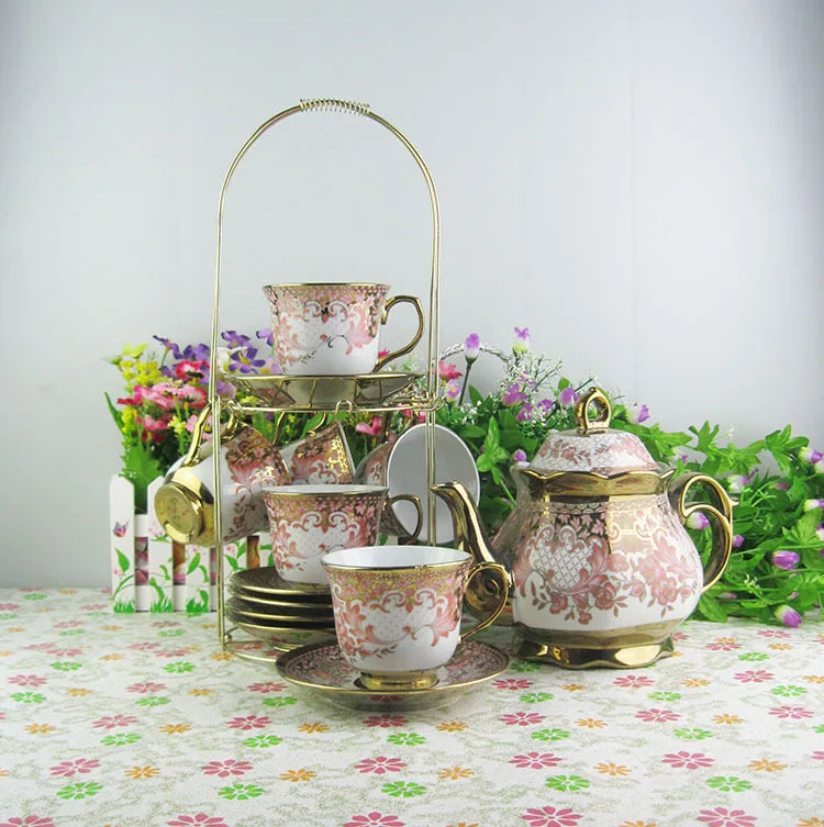 Gold rim porcelain tea sets with teapot ethiopian ceramic tea pot and cup set