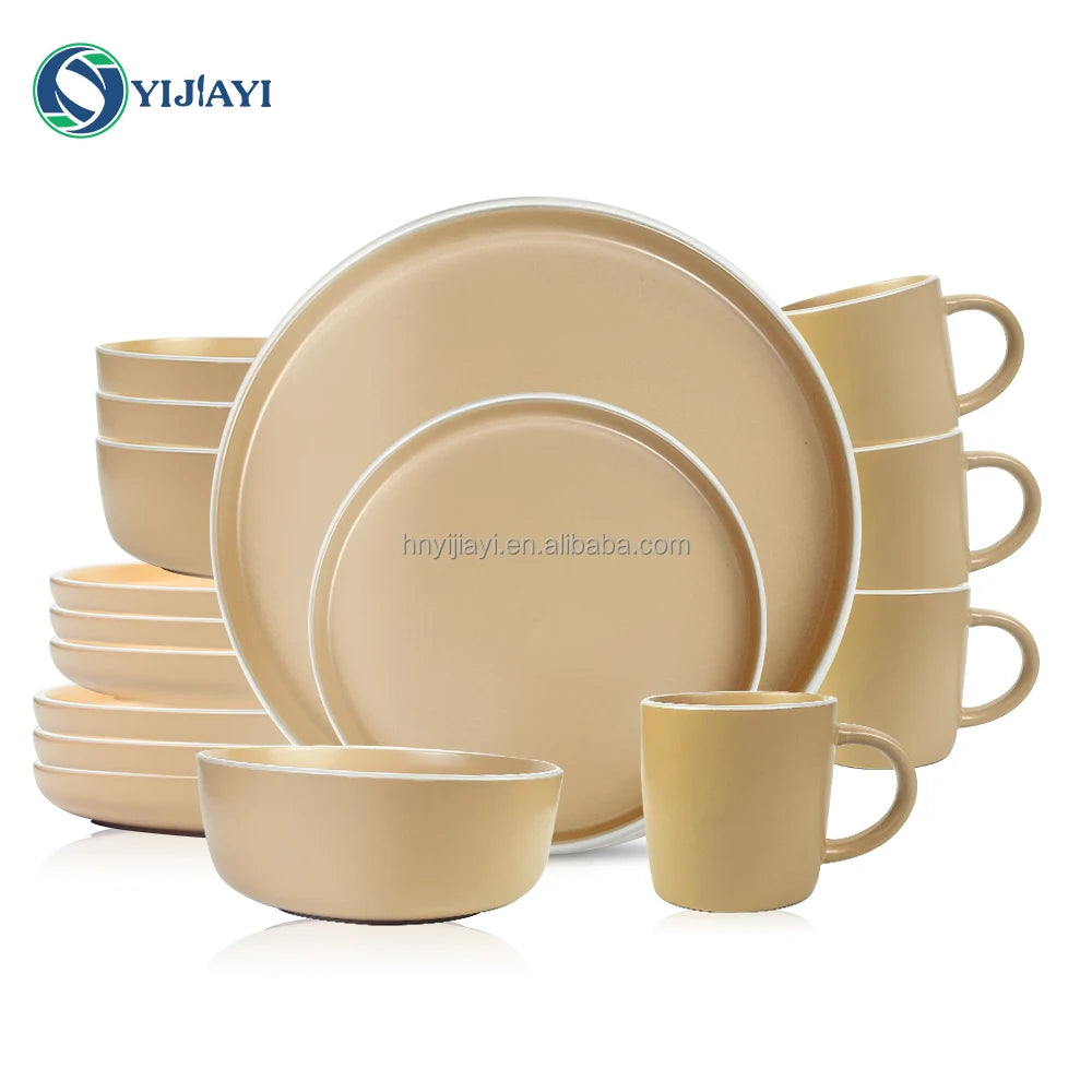 restaurant furniture  tableware set 12 18 24 piece  Stone Color Glazed Stoneware Ceramic Dinnerware stoneware dinnerware set