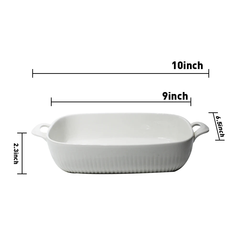 Ceramic baking tray Nordic Western food plate tableware embossed stoneware ovenware with handle