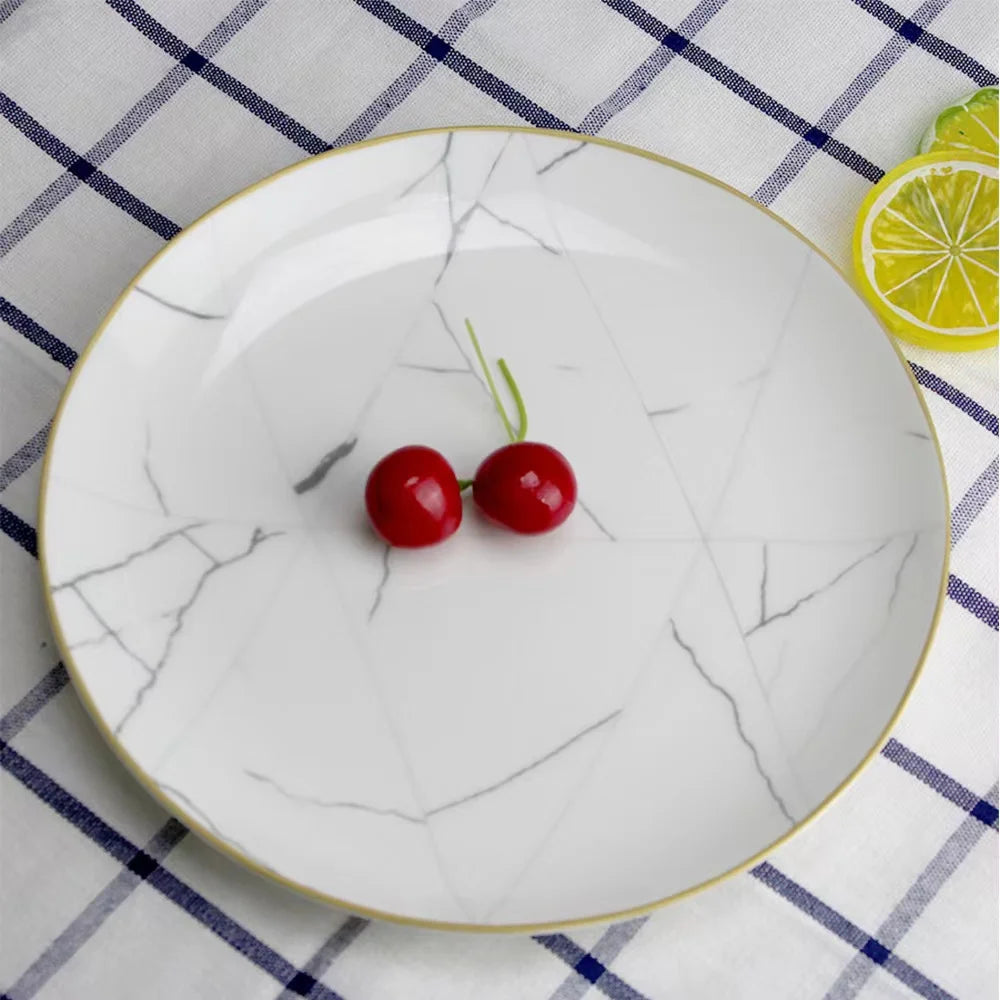 Europe Contracted Ceramic Plate Marble Tableware Luxury Bone China Dinner Set Dinnerware