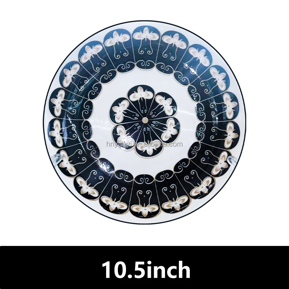 JIUWANG yiwu 12inch 10inch 8inch blue fine bone china dinner plates 12 person caine bone