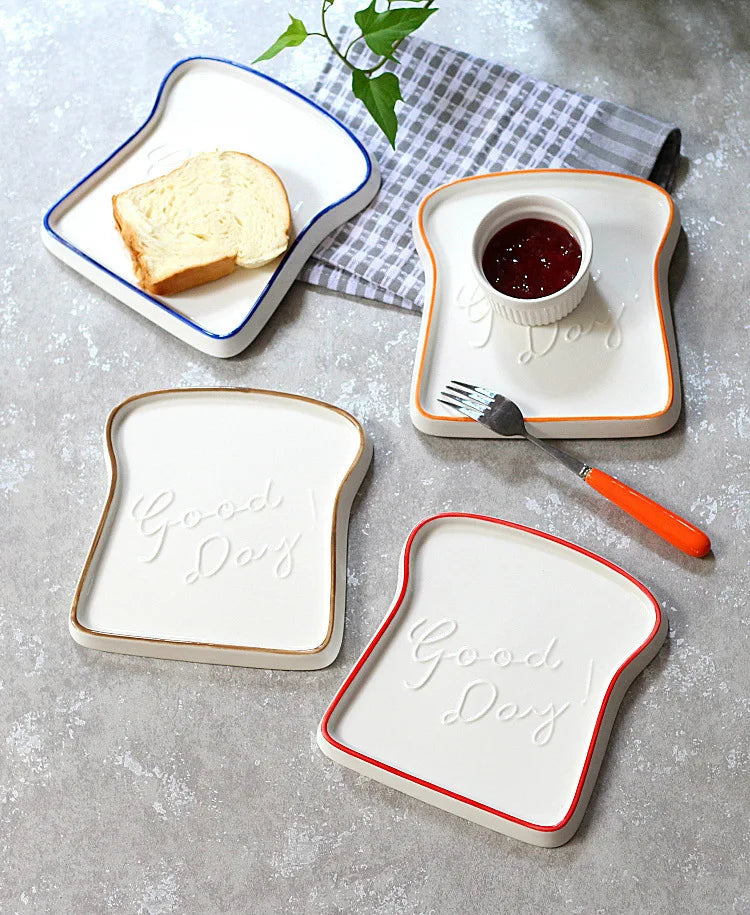 JIUWANG  Ceramic Bread Plate Creative Toast Bread Shape Plate Creative Hand-painted High-temperature Color Glaze Creative Plate