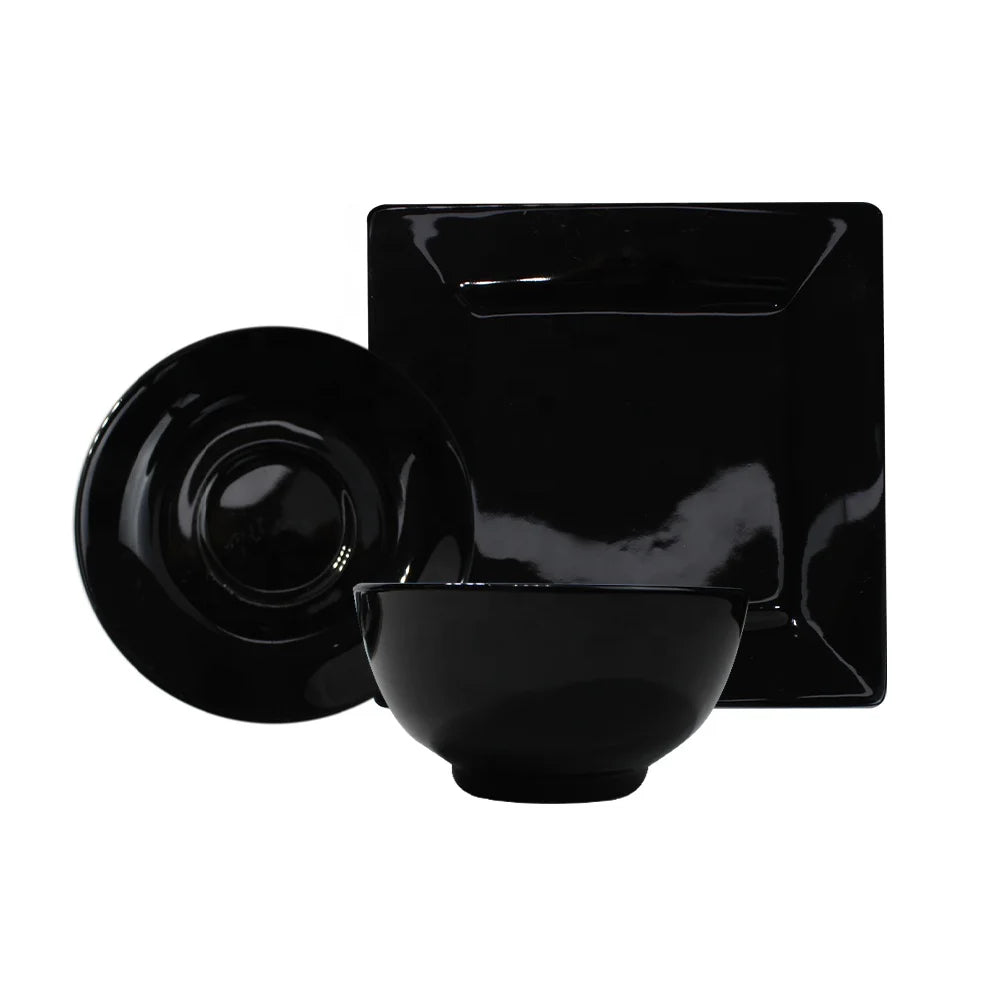 Nordic black  simple advanced creative tableware household rice bowl soup bowl taste plate combination ceramic pedestal