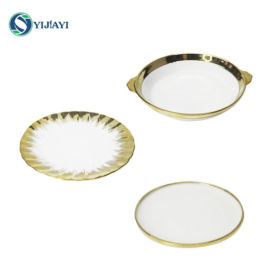 JIUWANG wholesale  dinner  plate Set White/gold ceramic loose tableware