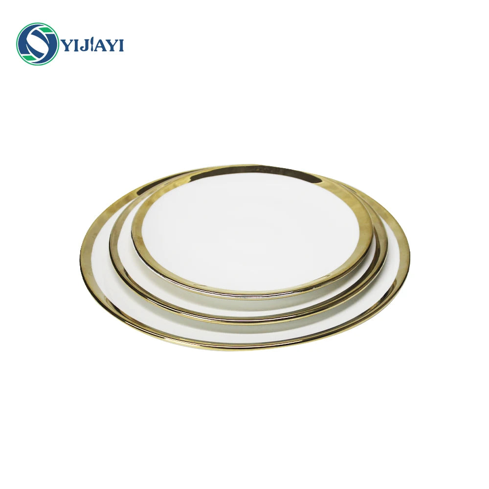 JIUWANG wholesale Luxury Dinnerware Dishes stoneware white china plates with gold trim FOR wedding