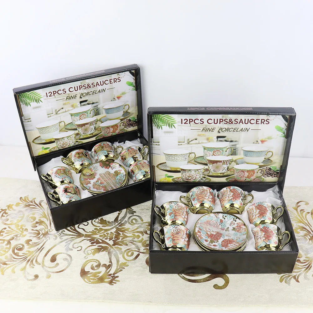 Ethiopian coffee cup set European foreign trade printed ceramic tea set cup and Dish Set