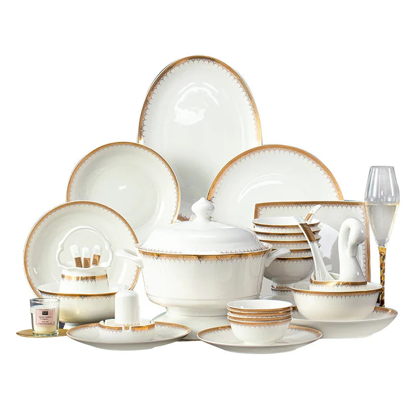 Wholesale 28 56 PCS Plate Bowl Dinnerware Fine NEW Bone China luxury  Dinner Sets