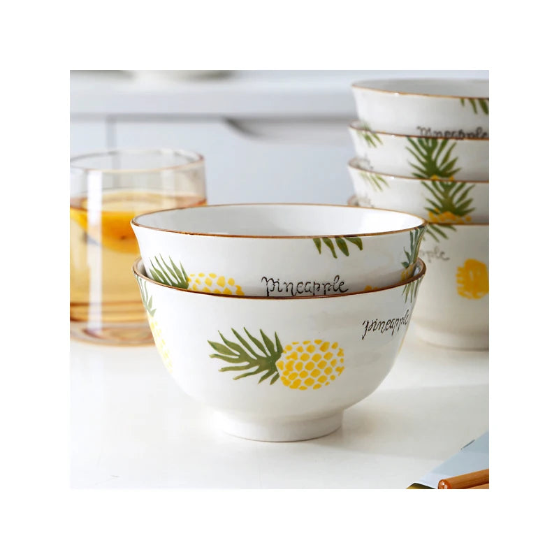 Anti-scalding creative cute pattern stylish ceramic bowl pineapple ceramic bowl