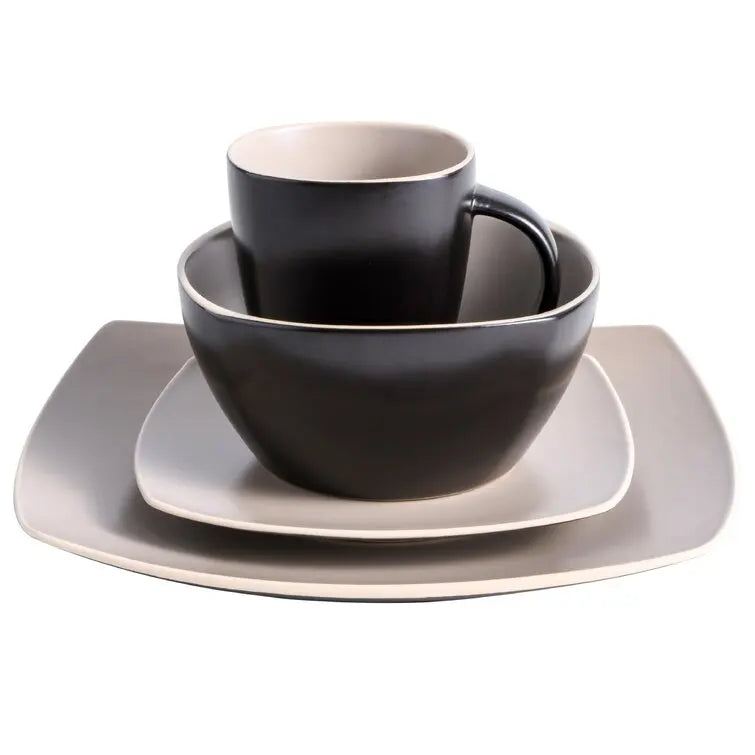 JIUWANG black square ceramic dinner set luxury stoneware 16pcs