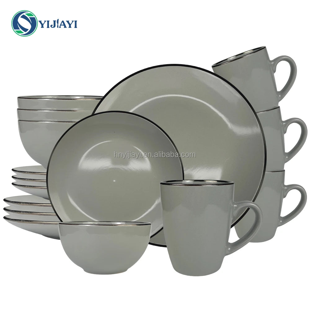 wholesale price custom luxury plate set rustic stoneware china western dinner set porcelain gold rim ceramic dinnerware sets